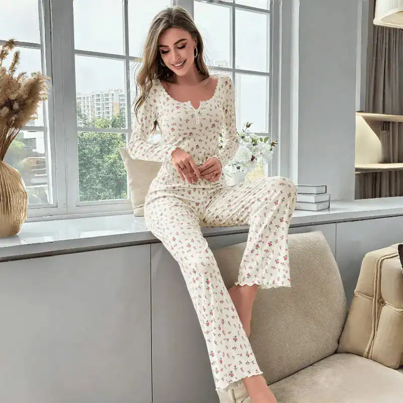 Women's Pajamas Set Long Sleeve Long Pants Casual
